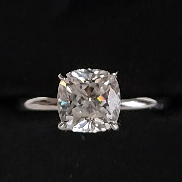 Cushion Cut 2ct Solitaire Moissanite 14k White Gold Vermeil Size 5.5 Ring - Picture 2 of 7